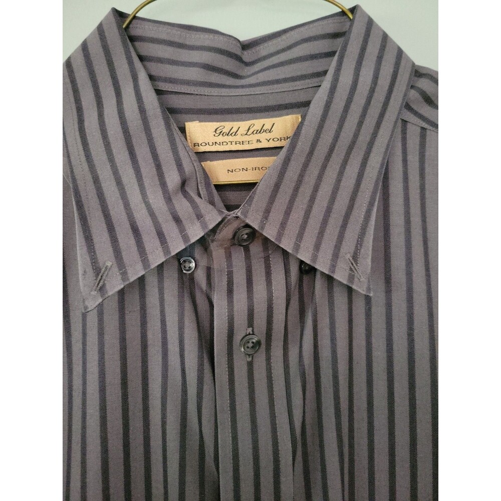 Roundtree Yorke Gold Label  Dress Shirt XL Charcoal Gray 100% Cotton Long Sleeve